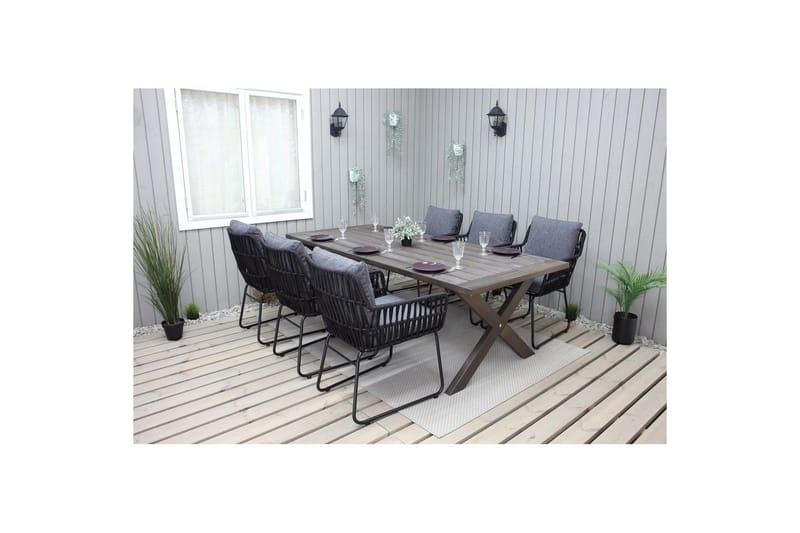 Utendørs møbelgruppe 220 cm bord 26 6 Levanto grå stoler Brun - Brun - Hagemøbler - Hagegruppe - Spisegrupper hage