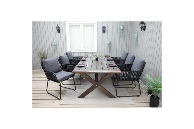 Utendørs møbelgruppe 220 cm bord 26 6 Levanto grå stoler Brun - Brun - Hagemøbler - Hagegruppe - Spisegrupper hage