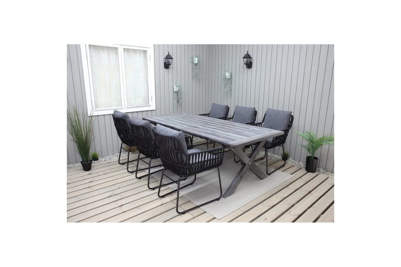 Utendørs møbelgruppe 220 cm bord 26 6 Levanto grå stoler Grå - Grå - Hagemøbler - Hagegruppe - Spisegrupper hage