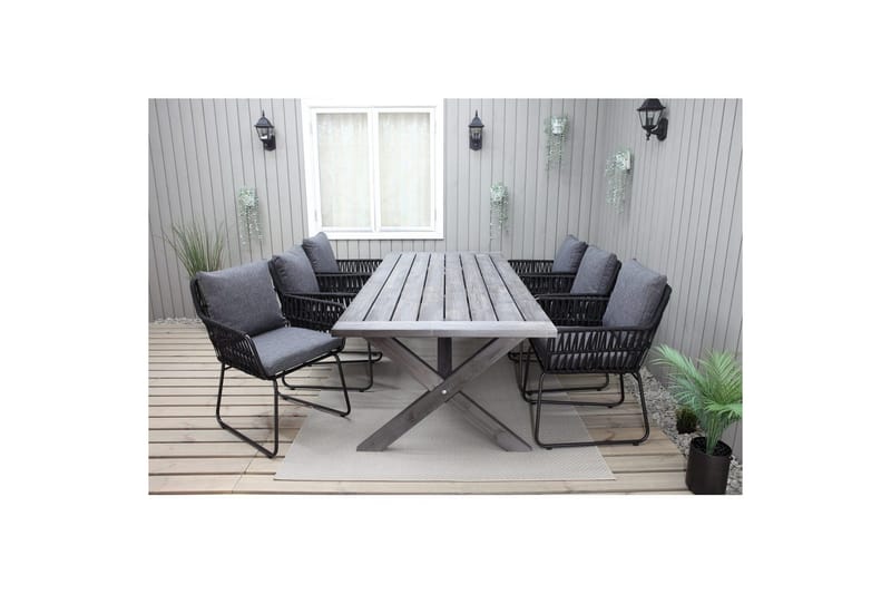 Utendørs møbelgruppe 220 cm bord 26 6 Levanto grå stoler Grå - Grå - Hagemøbler - Hagegruppe - Spisegrupper hage