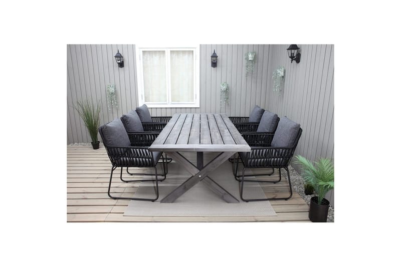 Utendørs møbelgruppe 220 cm bord 26 6 Levanto grå stoler Grå - Grå - Hagemøbler - Hagegruppe - Spisegrupper hage