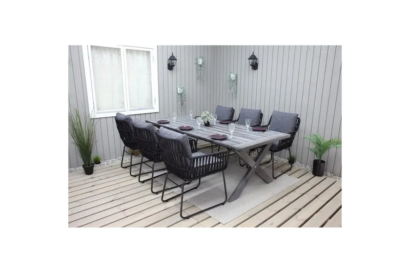 Utendørs møbelgruppe 220 cm bord 26 6 Levanto grå stoler Grå - Grå - Hagemøbler - Hagegruppe - Spisegrupper hage