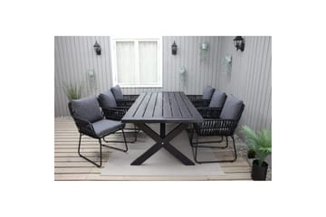 Utendørs møbelgruppe 220 cm bord 26 6 Levanto grå stoler Svart