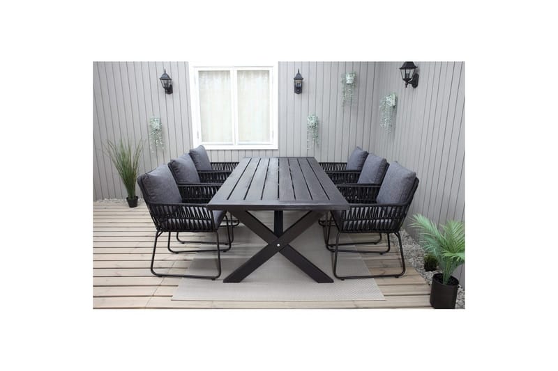 Utendørs møbelgruppe 220 cm bord 26 6 Levanto grå stoler Svart - Svart - Hagemøbler - Hagegruppe - Spisegrupper hage