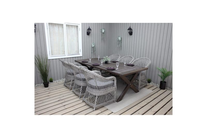 Utendørs møbelgruppe 220 cm bord 26 6 Merida grå stoler Brun - Brun - Hagemøbler - Hagegruppe - Spisegrupper hage