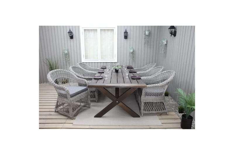 Utendørs møbelgruppe 220 cm bord 26 6 Merida grå stoler Brun - Brun - Hagemøbler - Hagegruppe - Spisegrupper hage