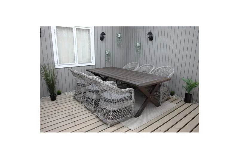 Utendørs møbelgruppe 220 cm bord 26 6 Merida grå stoler Brun - Brun - Hagemøbler - Hagegruppe - Spisegrupper hage