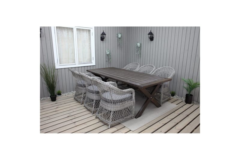 Utendørs møbelgruppe 220 cm bord 26 6 Merida grå stoler Brun - Brun - Hagemøbler - Hagegruppe - Spisegrupper hage