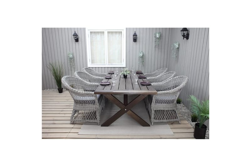 Utendørs møbelgruppe 220 cm bord 26 6 Merida grå stoler Brun - Brun - Hagemøbler - Hagegruppe - Spisegrupper hage