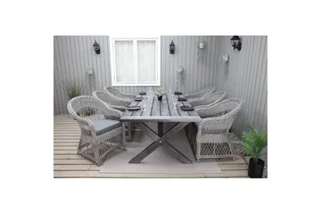 Utendørs møbelgruppe 220 cm bord 26 6 Merida grå stoler Grå - Grå - Hagemøbler - Hagegruppe - Spisegrupper hage