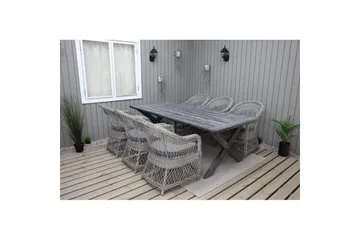 Utendørs møbelgruppe 220 cm bord 26 6 Merida grå stoler Grå - Grå - Hagemøbler - Hagegruppe - Spisegrupper hage