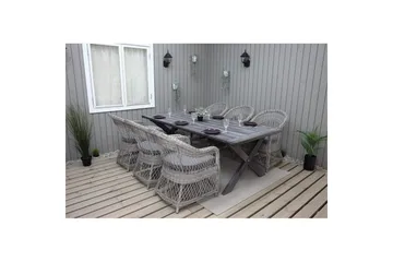 Utendørs møbelgruppe 220 cm bord 26 6 Merida grå stoler Grå - Grå - Hagemøbler - Hagegruppe - Spisegrupper hage