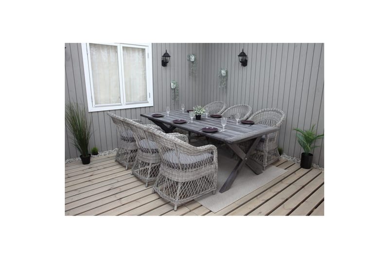 Utendørs møbelgruppe 220 cm bord 26 6 Merida grå stoler Grå - Grå - Hagemøbler - Hagegruppe - Spisegrupper hage