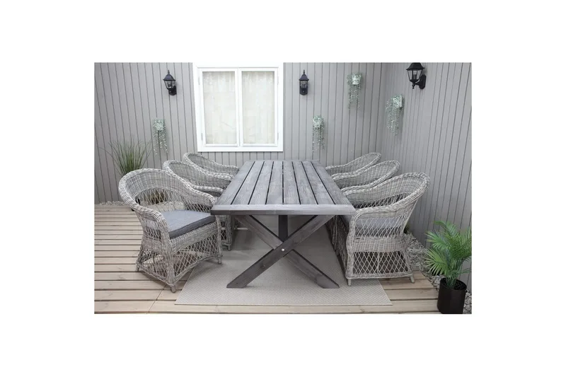 Utendørs møbelgruppe 220 cm bord 26 6 Merida grå stoler Grå, Grå