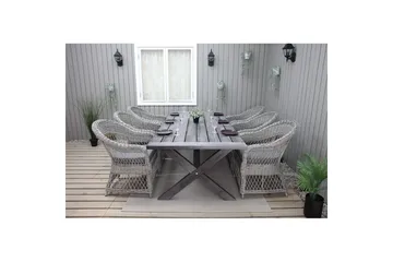 Utendørs møbelgruppe 220 cm bord 26 6 Merida grå stoler Grå - Grå - Hagemøbler - Hagegruppe - Spisegrupper hage