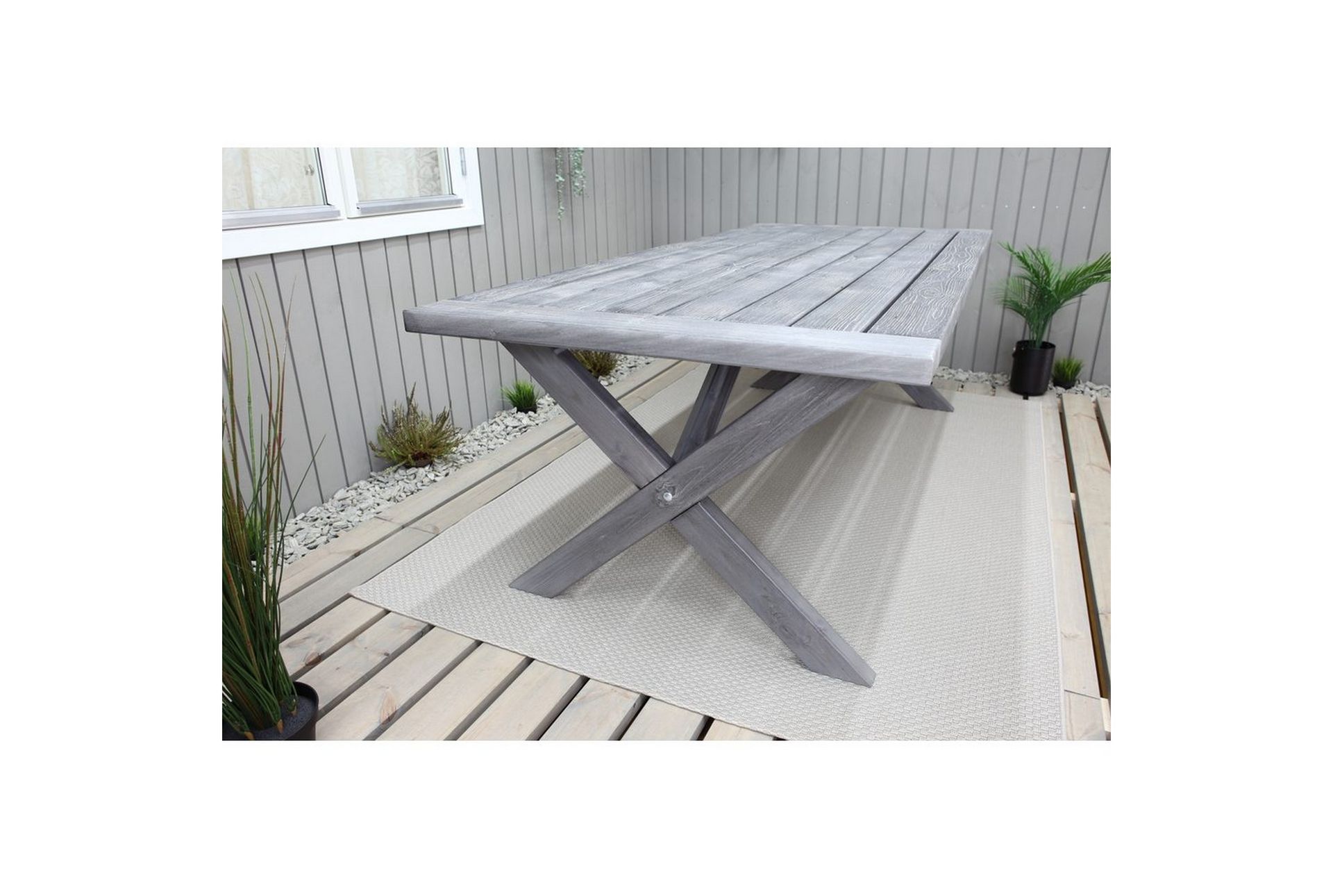 Utendørs møbelgruppe 220 cm bord 26 6 Merida grå stoler Grå - Grå - Hagemøbler - Hagegruppe - Spisegrupper hage