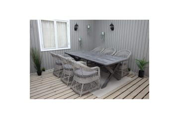 Utendørs møbelgruppe 220 cm bord 26 6 Merida grå stoler Grå - Grå - Hagemøbler - Hagegruppe - Spisegrupper hage