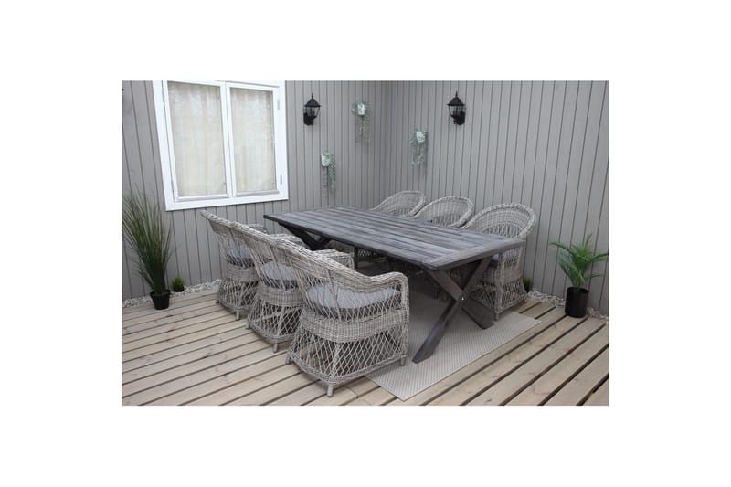 Utendørs møbelgruppe 220 cm bord 26 6 Merida grå stoler Grå - Grå - Hagemøbler - Hagegruppe - Spisegrupper hage