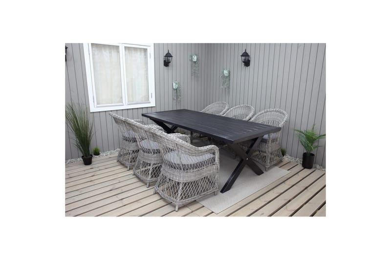 Utendørs møbelgruppe 220 cm bord 26 6 Merida grå stoler Svart - Svart - Hagemøbler - Hagegruppe - Spisegrupper hage