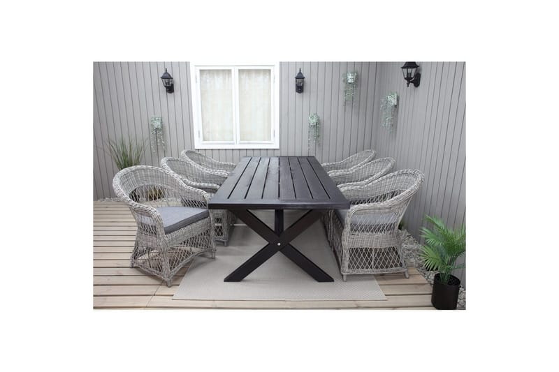Utendørs møbelgruppe 220 cm bord 26 6 Merida grå stoler Svart, Svart