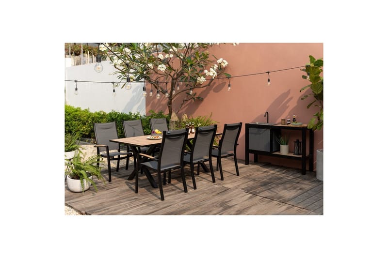 Utendørs møbelgruppe Lifestyle Garden Panama 200 cm 6 stablebar stoler - 6 stablebar stoler - Hagemøbler - Hagegruppe - Spisegrupper hage