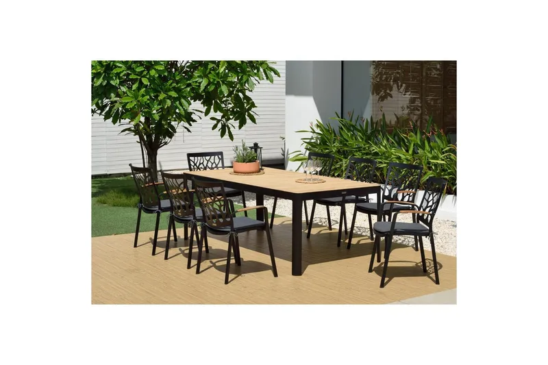 Utendørs møbelgruppe Lifestyle Garden Portals 209 cm 8 trebearbeidingsstoler - 8 trebearbeidingsstoler - Hagemøbler - Hagegruppe - Spisegrupper hage