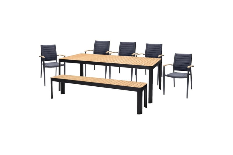 Utendørs møbelgruppe Lifestyle Garden Portals 209 cm 5 lette snekkerstoler + benk - 5 lette snekkerstoler + benk - Hagemøbler - Hagegruppe - Spisegrupper hage