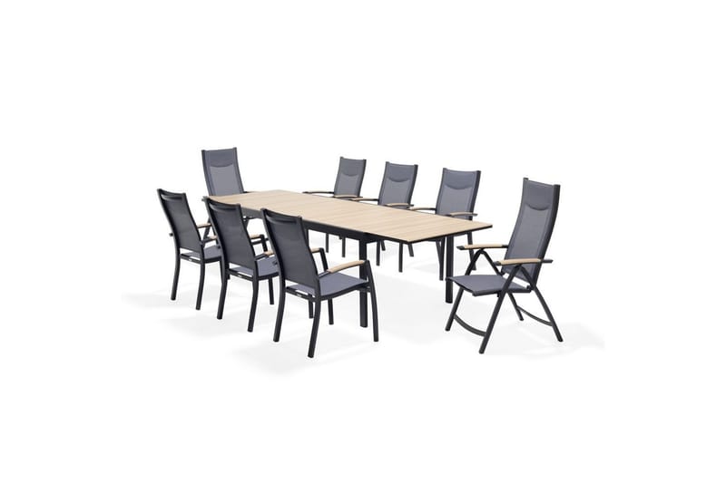 Utendørs møbelgruppe Lifestyle Garden Panama 210-300 cm 6 stablebar stoler + 2 posisjons stoler - 6 stablebar stoler + 2 posisjons stoler - Hagemøbler - Hagegruppe - Spisegrupper hage