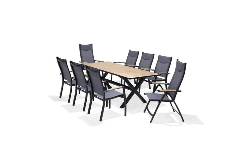 Utendørs møbelgruppe Lifestyle Garden Panama 200 cm 6 stablebar stoler + 2 posisjons stoler - 6 stablebar stoler + 2 posisjons stoler - Hagemøbler - Hagegruppe - Spisegrupper hage