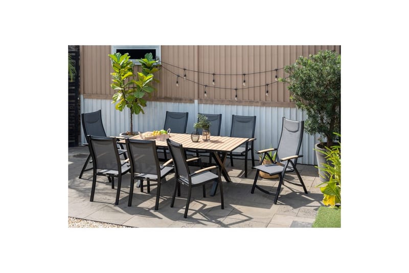 Utendørs møbelgruppe Lifestyle Garden Panama 200 cm 6 stablebar stoler + 2 posisjons stoler - 6 stablebar stoler + 2 posisjons stoler - Hagemøbler - Hagegruppe - Spisegrupper hage