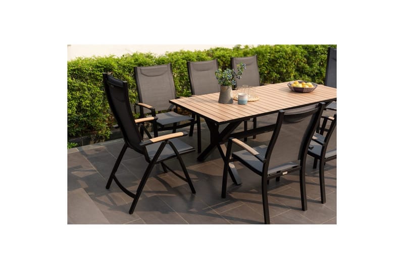 Utendørs møbelgruppe Lifestyle Garden Panama 200 cm 6 stablebar stoler + 2 posisjons stoler - 6 stablebar stoler + 2 posisjons stoler - Hagemøbler - Hagegruppe - Spisegrupper hage