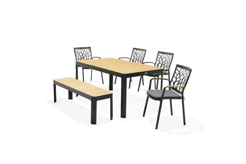 Utendørs møbelgruppe Lifestyle Garden Portals 161 cm 4 hage stoler + benk, 4 hage stoler + benk