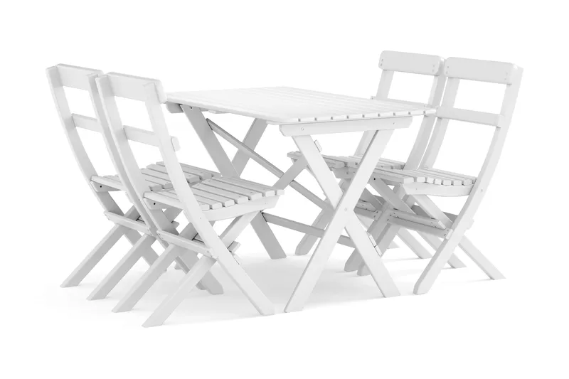 Utendørs spisegruppe 118x70x74 cm med 4 klappstoler - Hvit - Hagemøbler - Hagegruppe - Spisegrupper hage