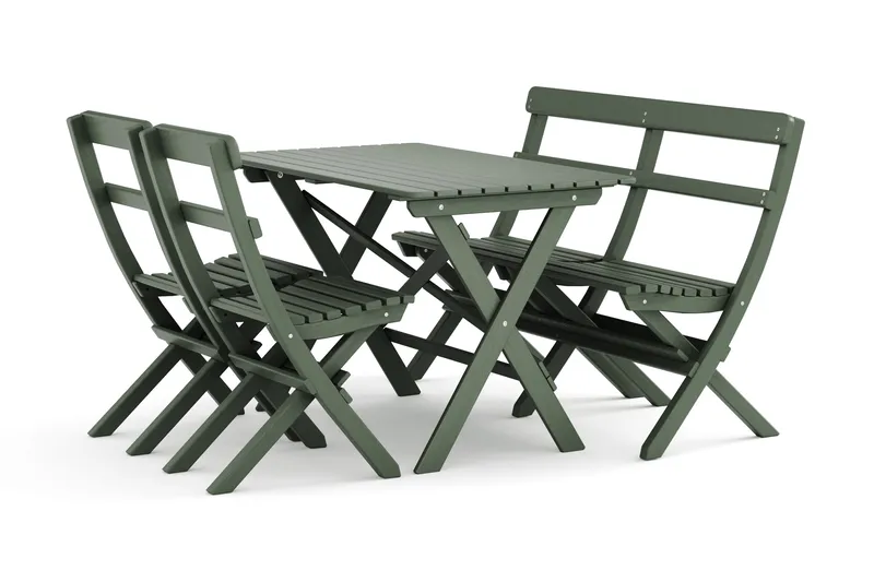 Utendørs spisegruppe 118x70x74 cm med sofa og 2 klappstoler, Grønn