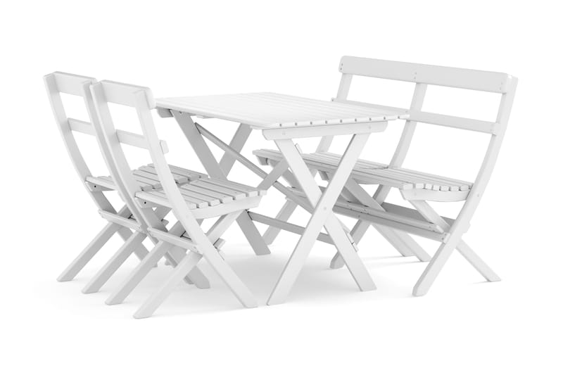 Utendørs spisegruppe 118x70x74 cm med sofa og 2 klappstoler - Hvit - Hagemøbler - Hagegruppe - Spisegrupper hage