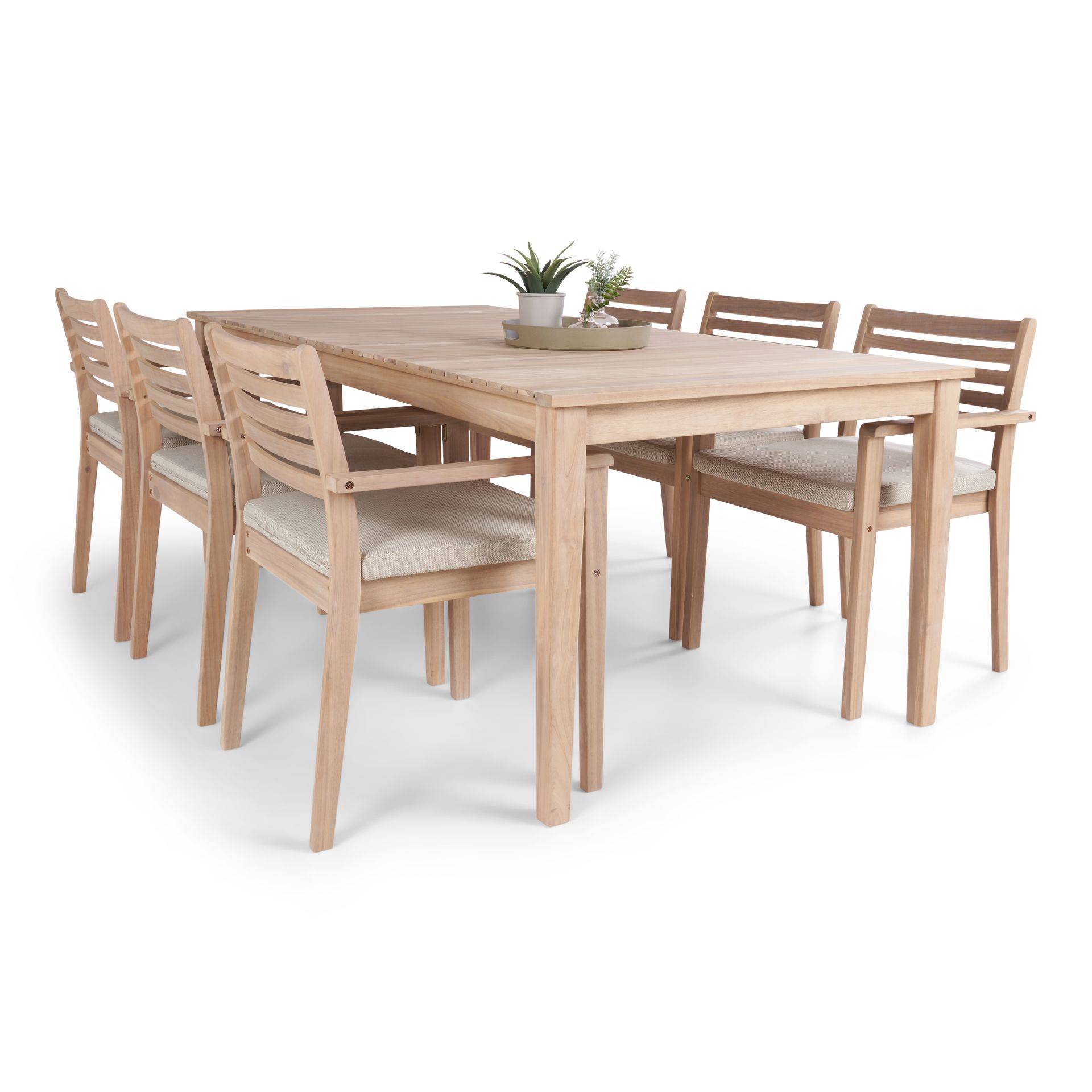 Wagnera Spisegruppe 206 cm med 6 Kamman Spisestoler - Beige - Hagemøbler - Hagegruppe - Spisegrupper hage