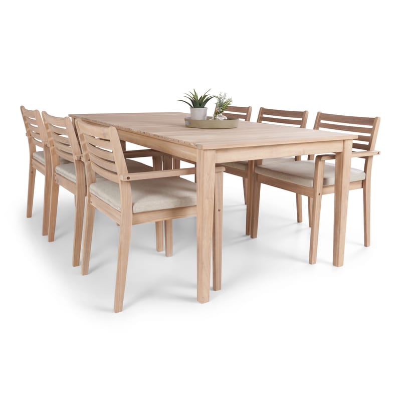 Wagnera Spisegruppe 206 cm med 6 Kamman Spisestoler - Beige - Hagemøbler - Hagegruppe - Spisegrupper hage