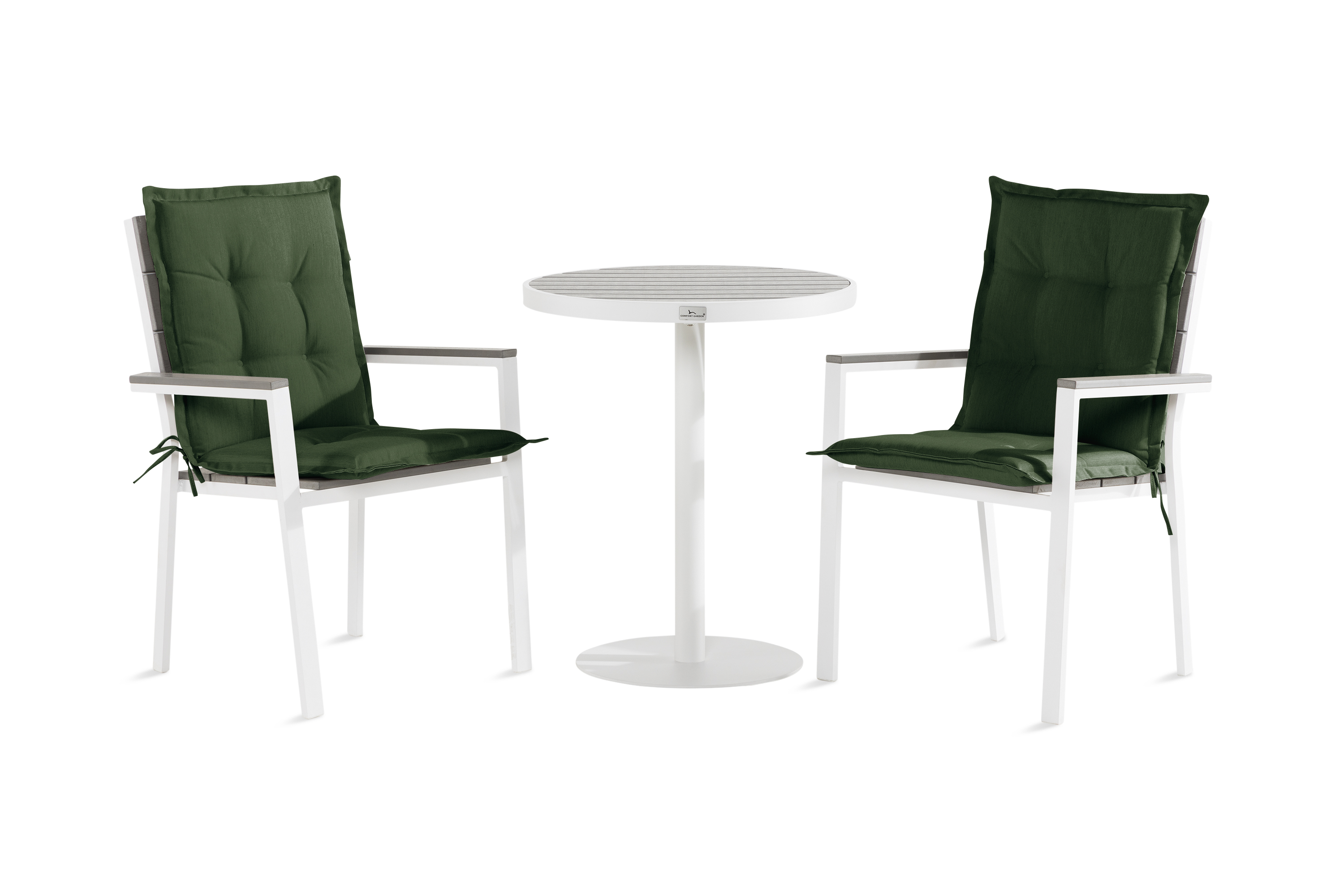Tunis Cafésett 70x70+2 Stablestoler +Pute - Hvit/Grå/Grønn