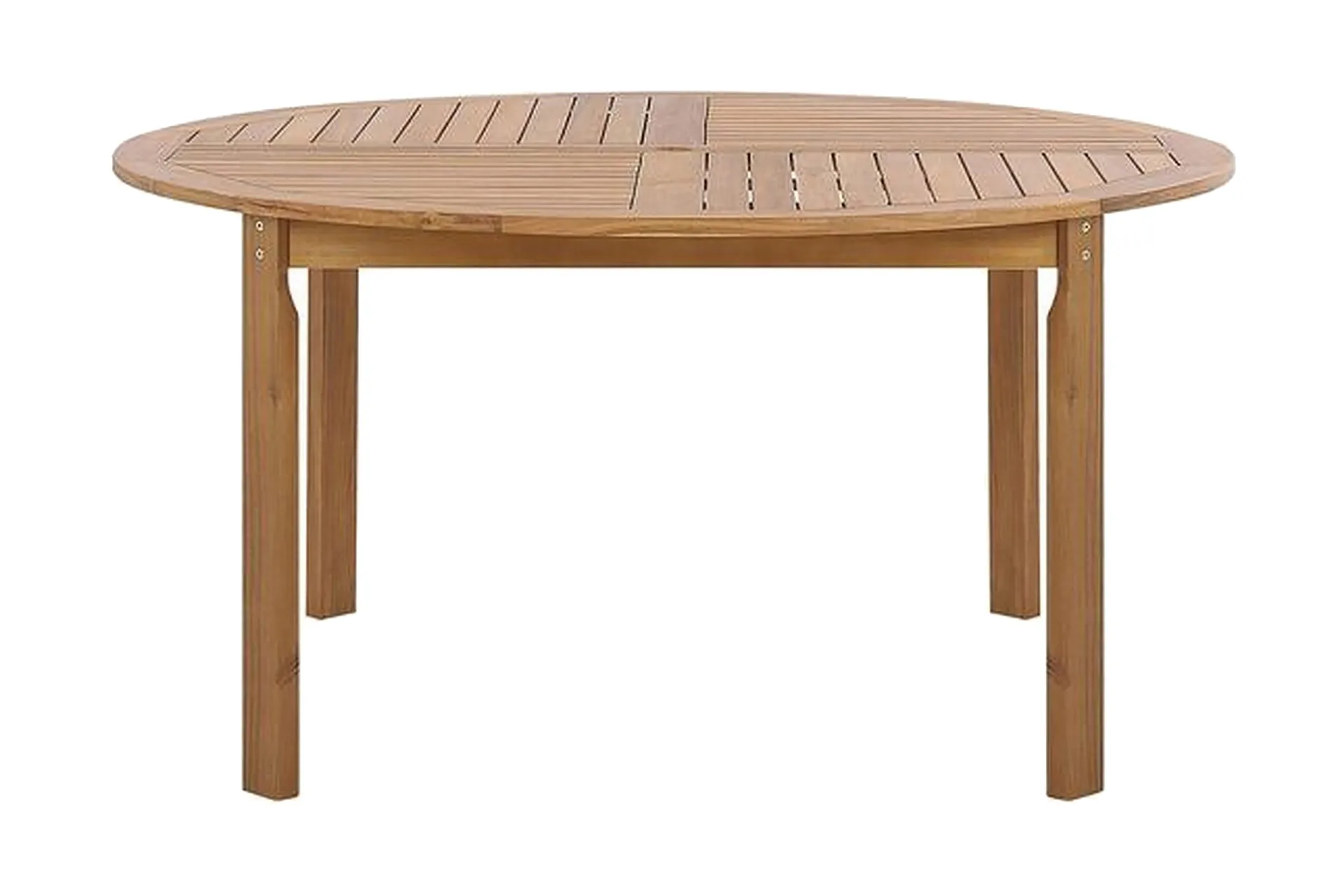 Utendørs spisebord Lyst akasietre ø 150 cm 4 personer Rund bordplate Lamelldesign Hull til parasoll Hagemøbler Hagebord