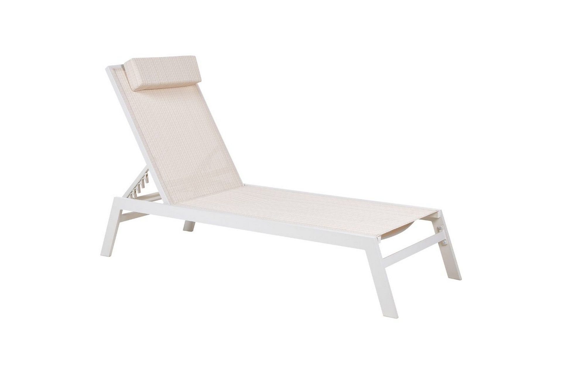 Solseng Beige Slynge Nakkestøttepute Hvit Pulverlakkert Aluminiumsramme Liggestol Hage Utendørs