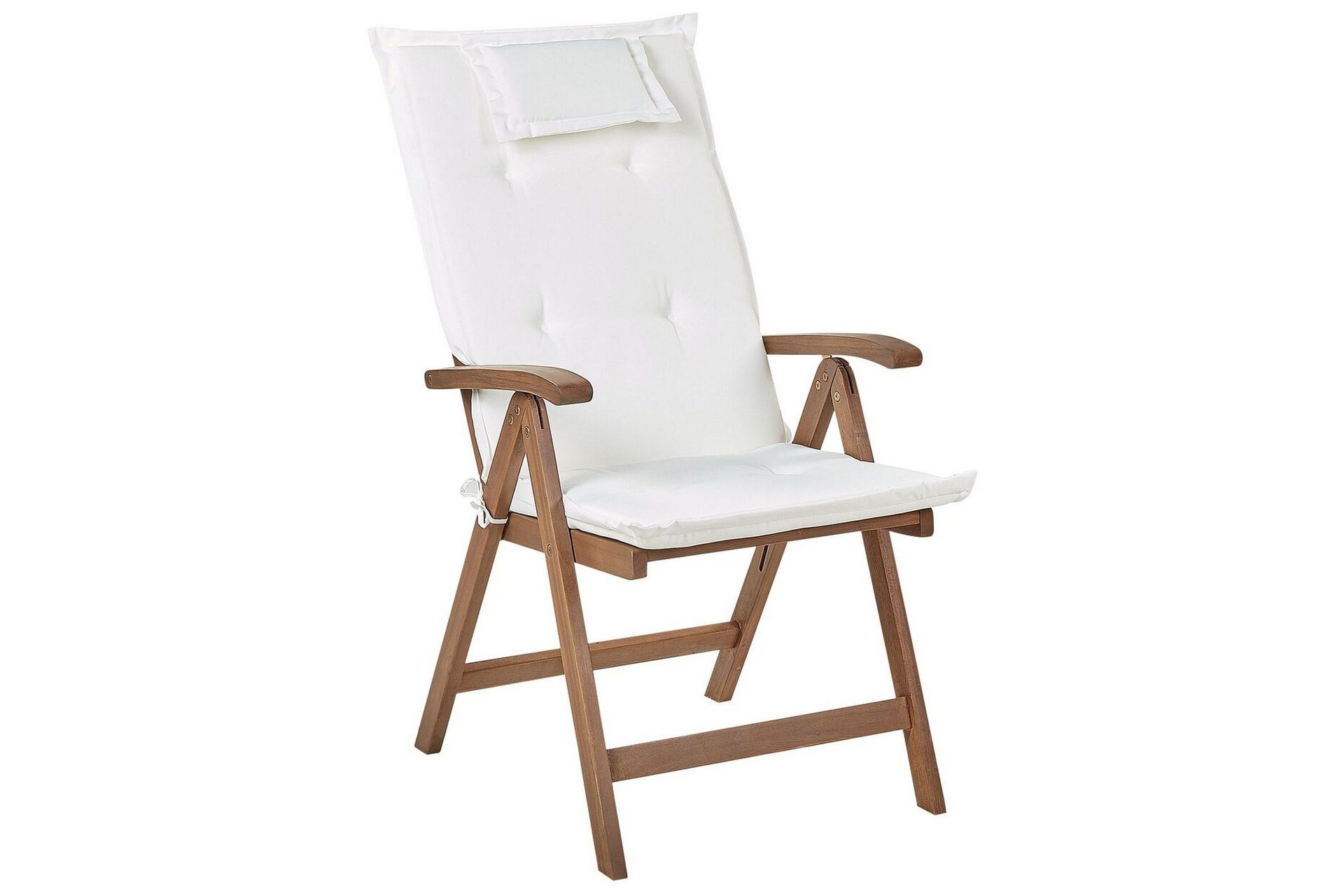 Sett med 6 hagestoler Mørkt akasietre Off-white puter Justerbar ryggstøtte Armlener Sammenleggbar Rustikk stil