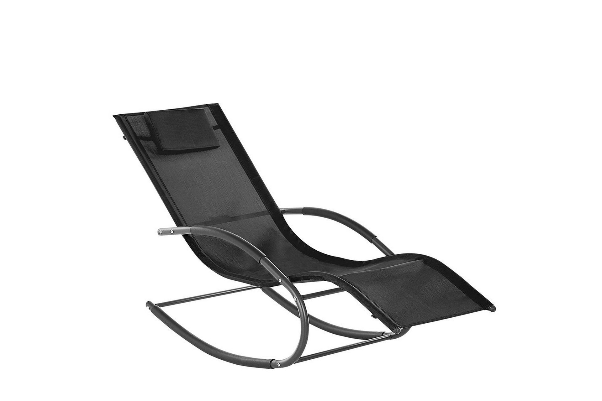 Gyngende Solseng Svart Stoff Stålramme Stoff Avtakbar Hodestøtte Hage Utendørs Moderne Stil