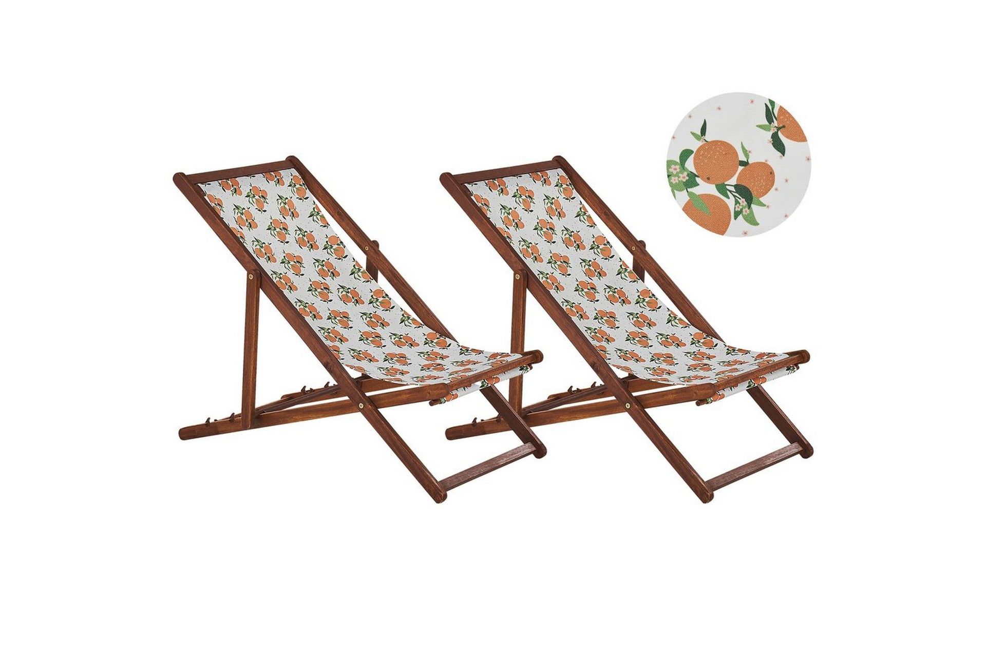 Sett med 2 Solsenger Akasietre Oransje Stoff Hengekøye Sete Tilbakelent Sammenleggbar Solseng