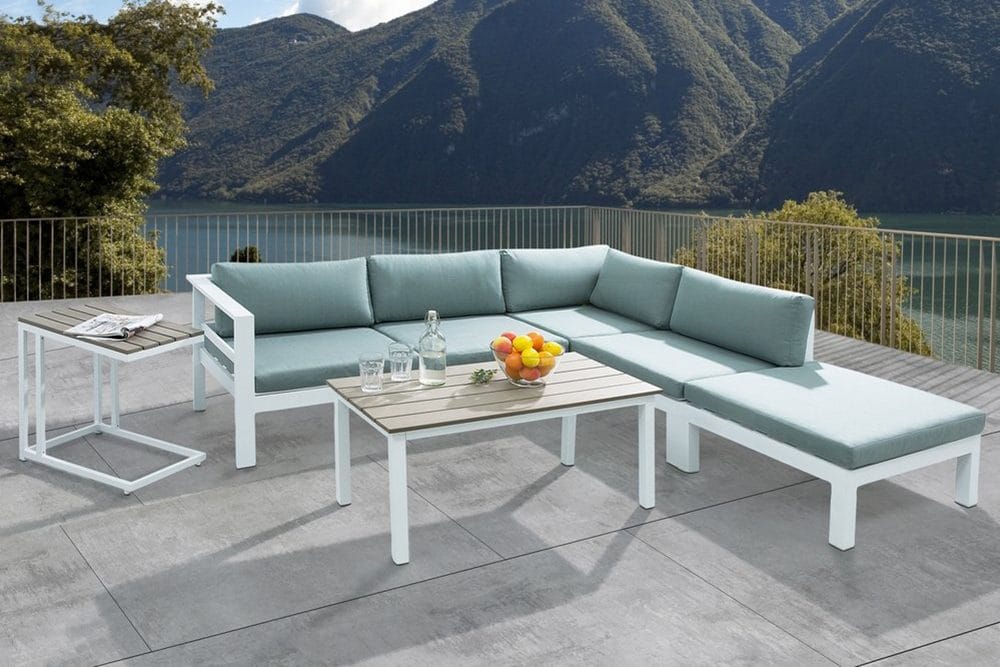 Loungesett Hvit Grønn Aluminium Kunsttre 5-seters sofa Sofabord Sidebord Moderne design Hagemøbler Sittegruppe Utendørs