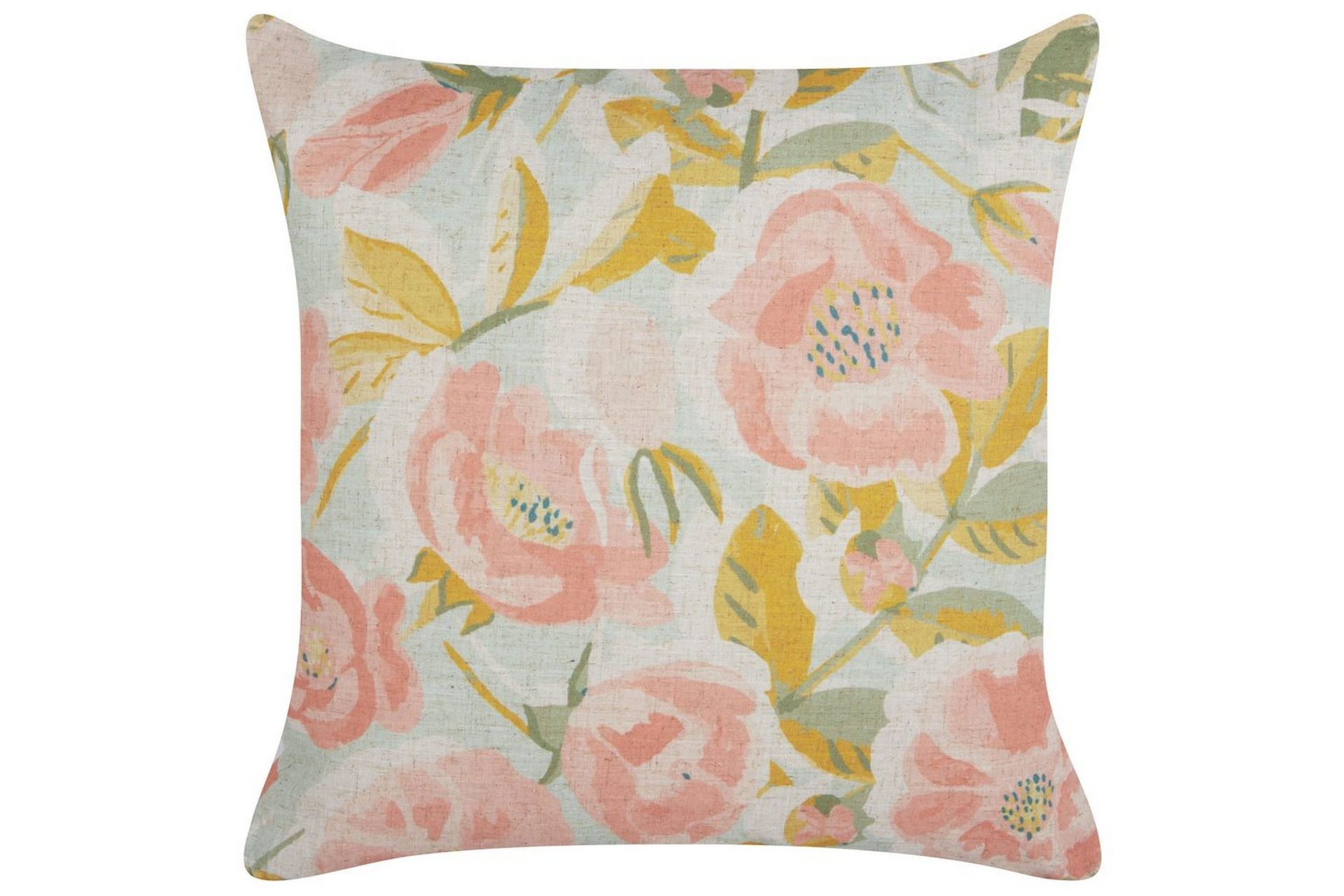 Dekorativ pute i rosa og blått flerfarget blomstermønster 45 x 45 cm Vintage Boho Dekor tilbehør