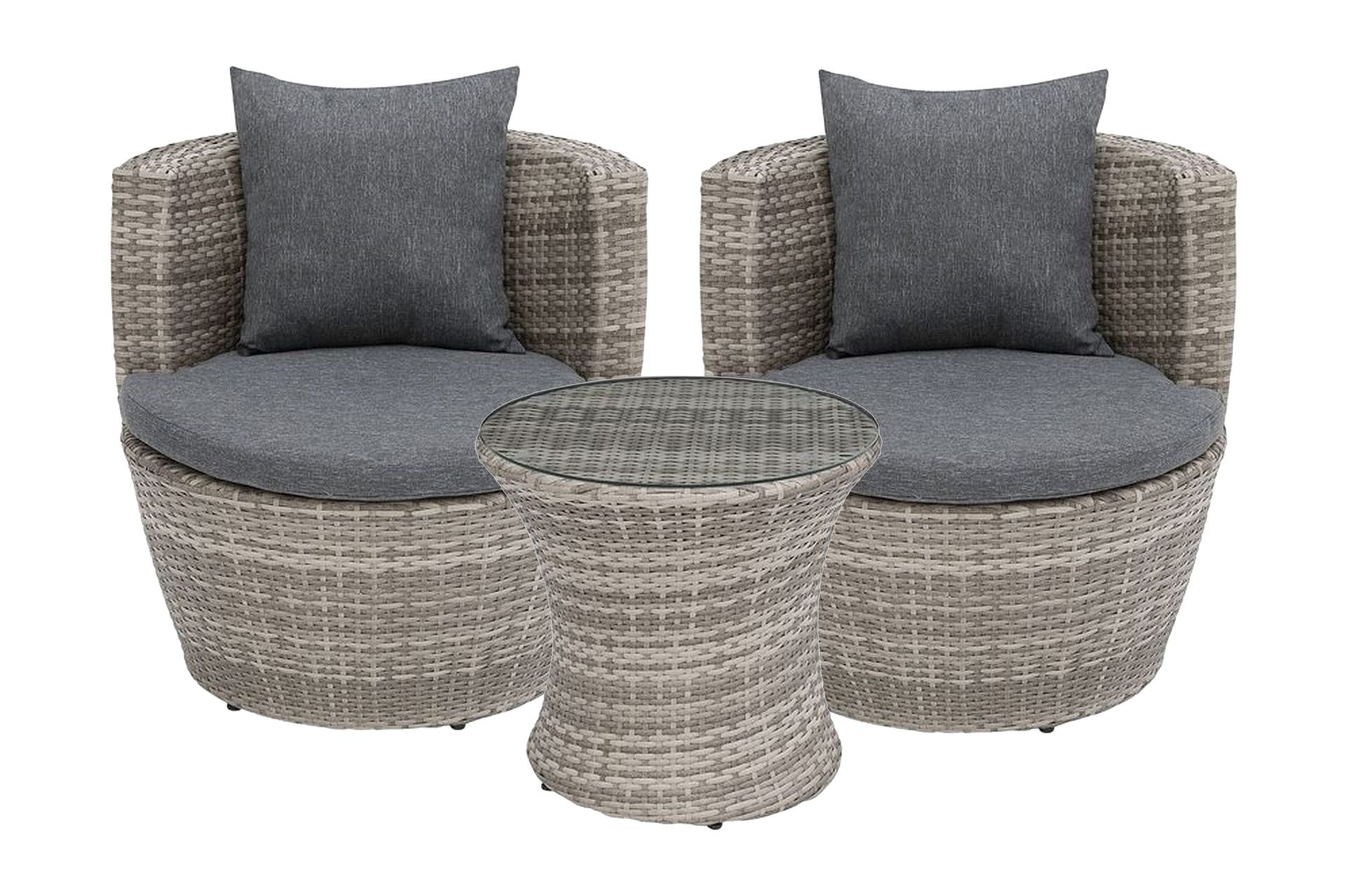 Bistrosett Grå Kunstig rotting 2 stoler med puter 1 bord Hage Terrasse Utendørs Loungemøbler Moderne design