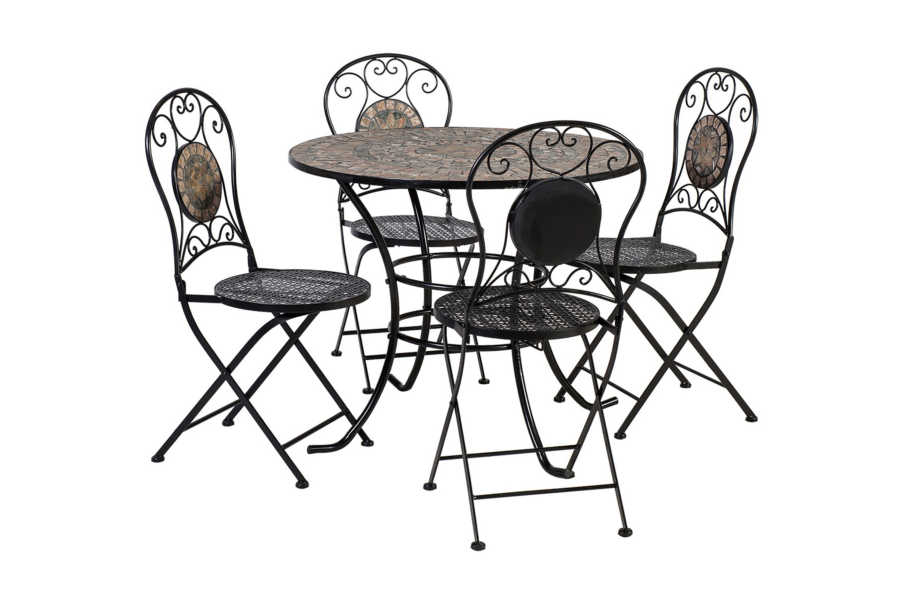 Cafesett MOSAIC bord og 4 stoler metall/svart -