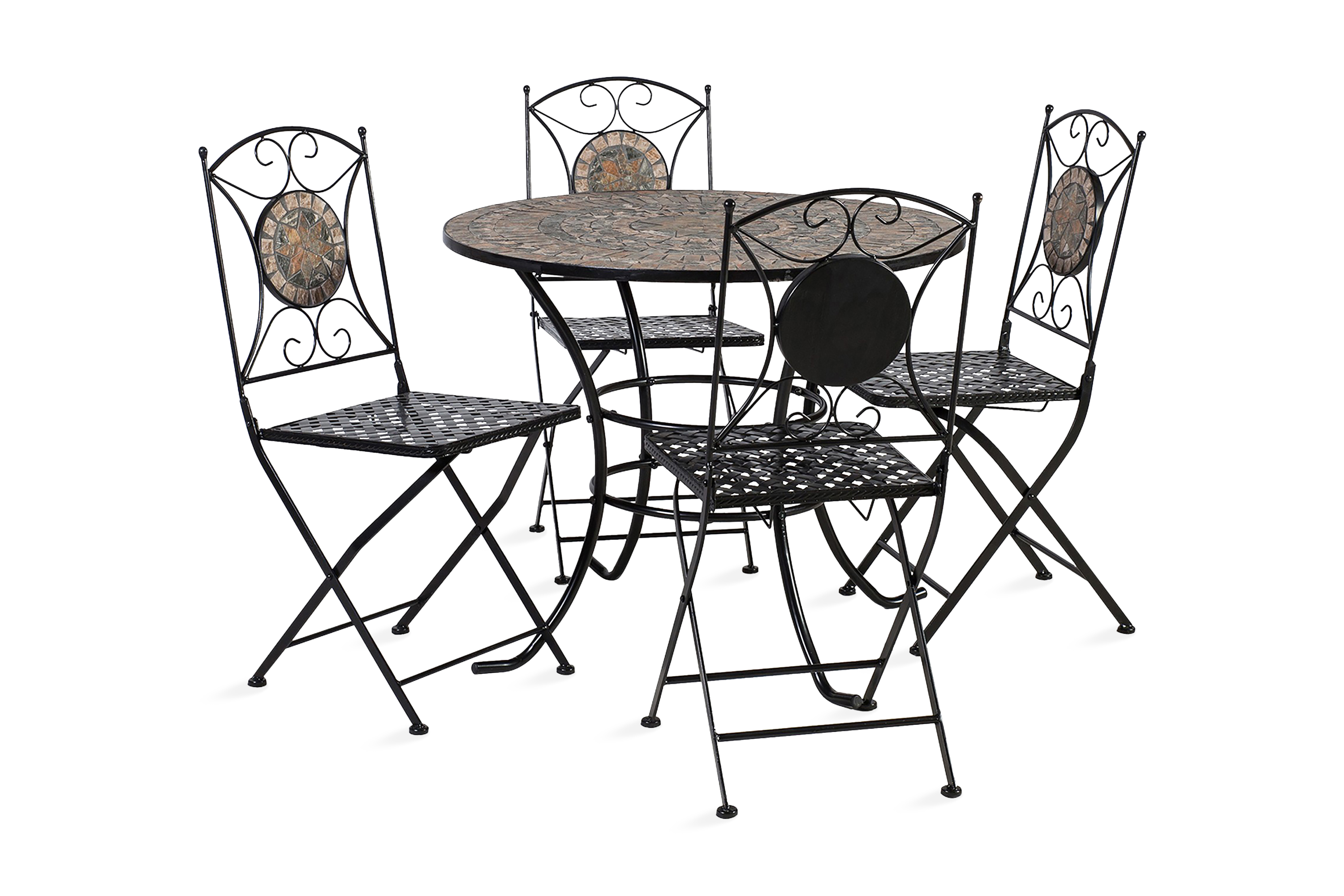 Cafesett MOSAIC bord og 4 stoler metall/svart -