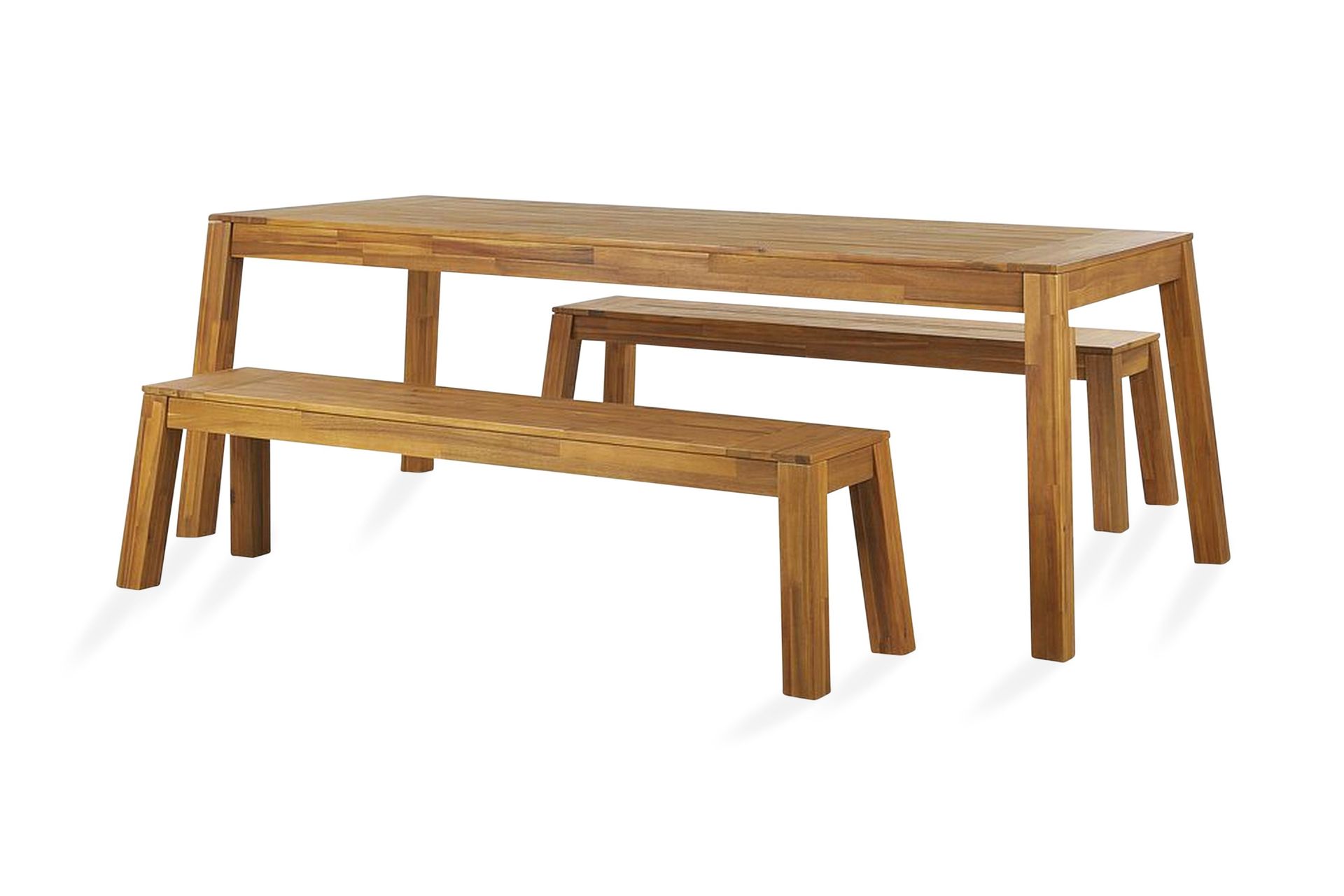 Hagespisesett 3 deler i massivt akasietre Rektangulært bord 2 benker Innendørs Utendørs Rustikk design