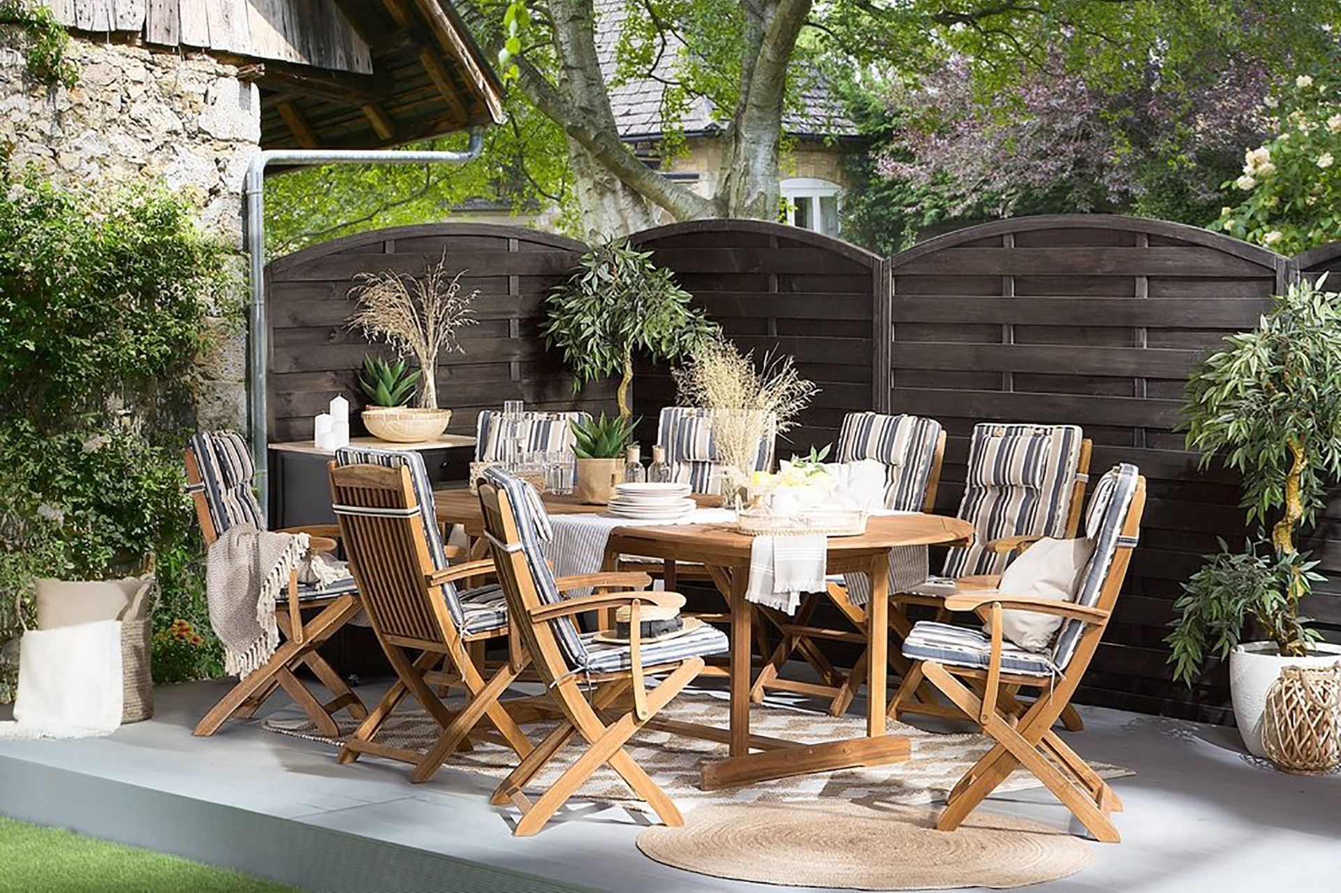 Hagemøbelsett Blå med flammet granitt 220 x 100 cm 8-seter Hage Utendørs Terrasse